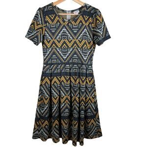 LulaRoe Womens SZ M Multicolor Aztec Print‎ Knee Length Amelia Pleated Dress